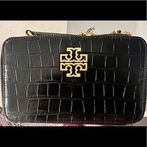 Tory Burch Britten Croc Small black purse